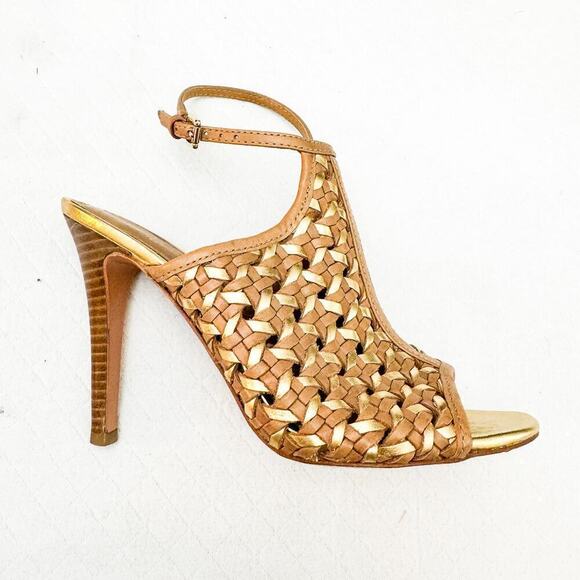 Coach Leela Brown Woven Basketweave Metallic Heeled Open Toe Sandal 7.5 - Picture 7 of 7